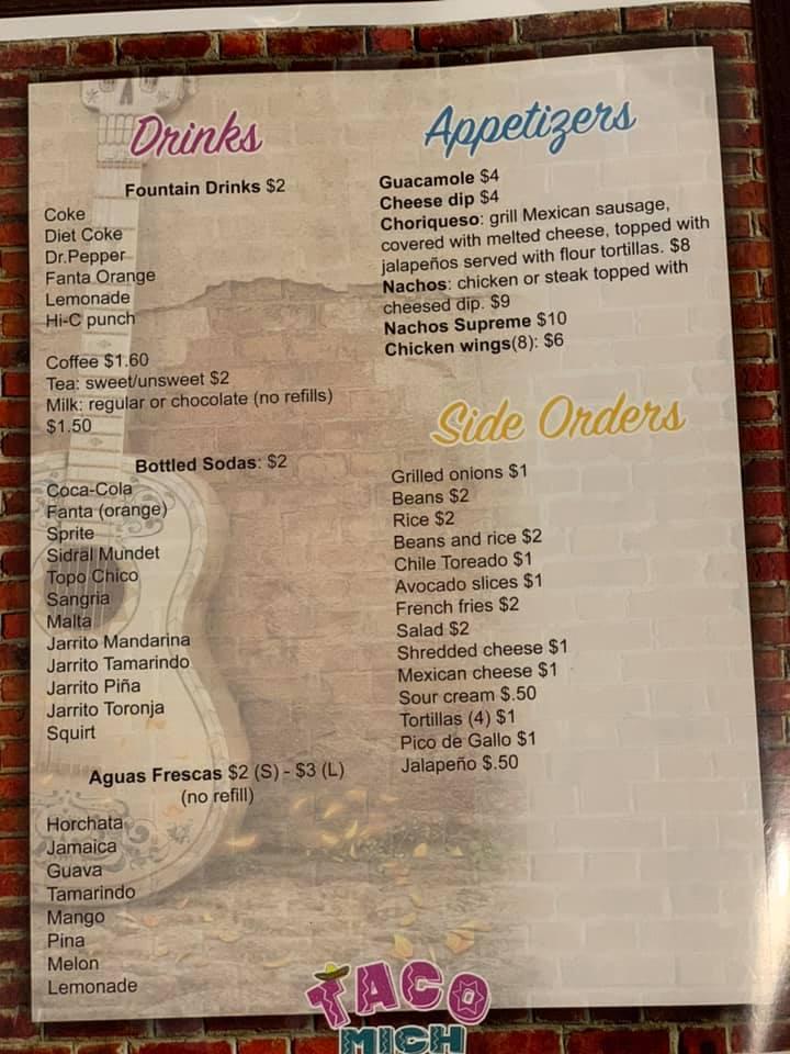 Menu at Maso taco Mich restaurant, Enterprise, E Park Ave