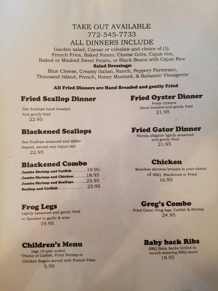 Menu at Catfish House restaurant, Hobe Sound