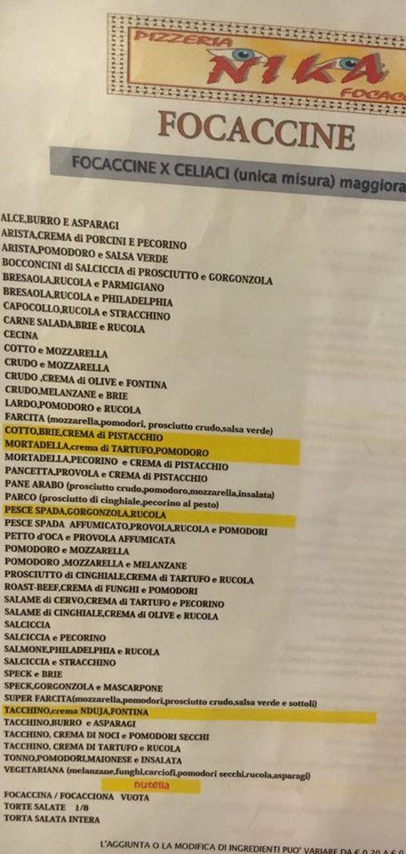 Calor Arsenal tornillo Carta de Pizzeria NIKA, Pisa