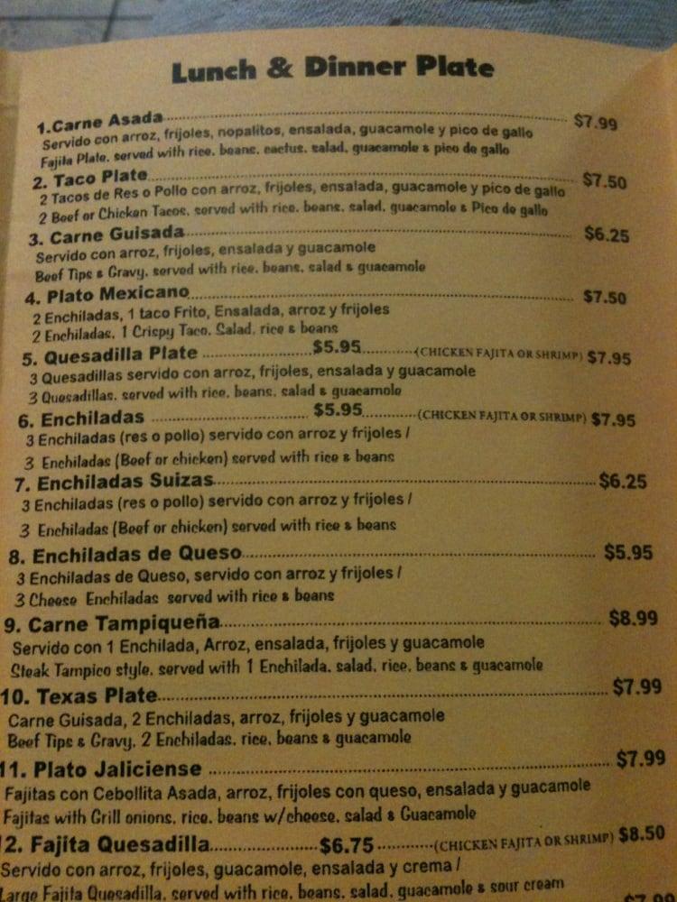 Menu at Taqueria El Jimador restaurant, Houston, Hwy 6 N