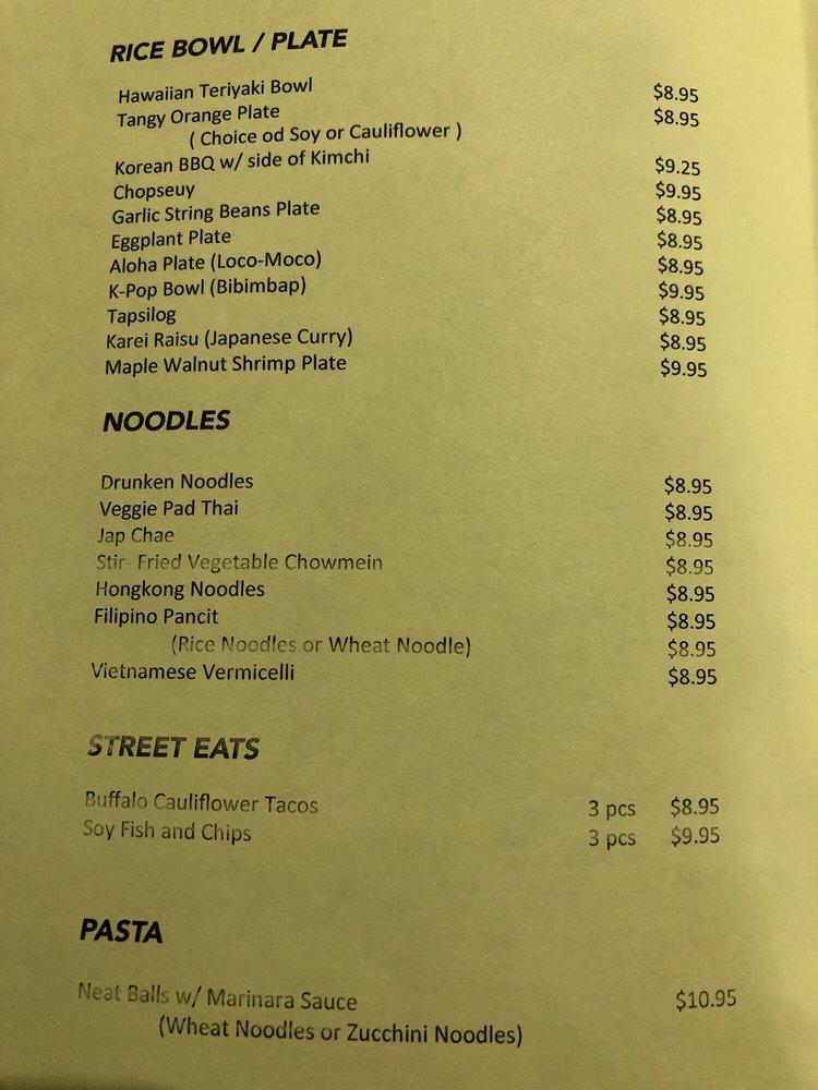 Menu at Vegan Plate restaurant, Roseville