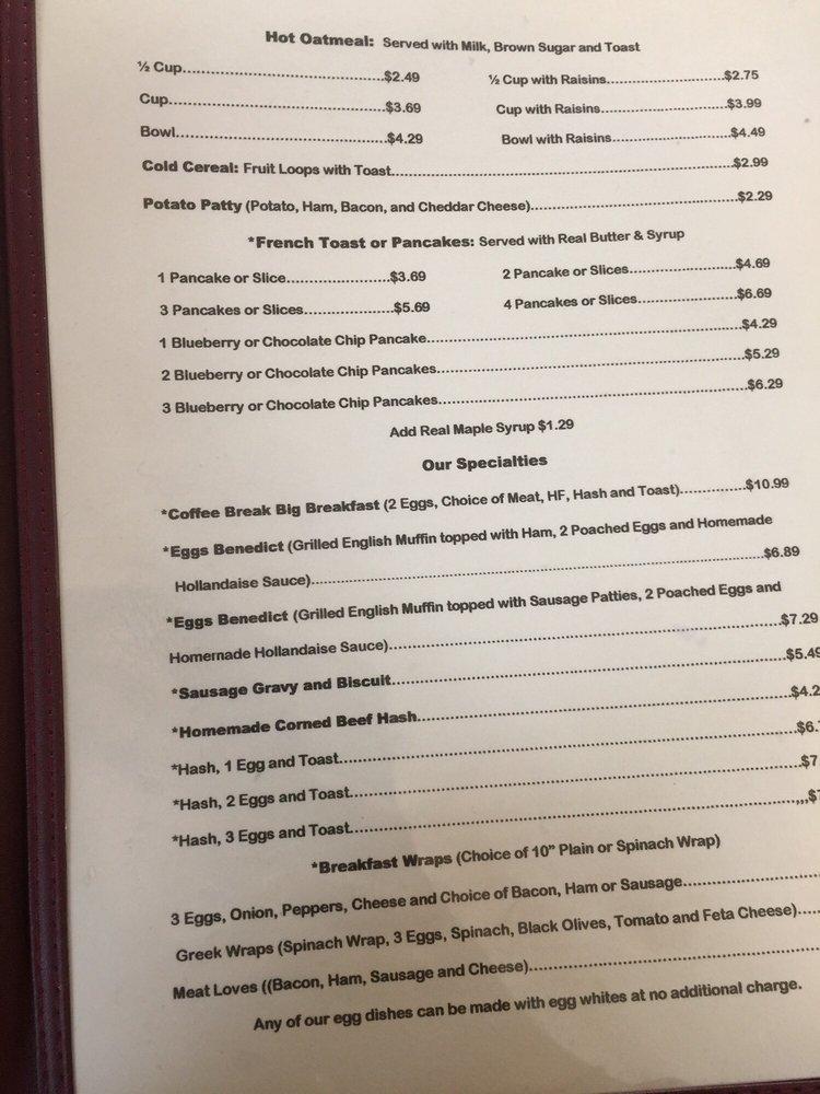 Menu at Coffee Break Cafe, Hampden, 75 Main Rd N