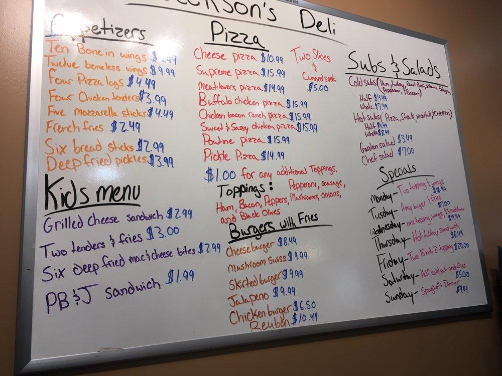 Menu at Jackson's Deli restaurant, Heuvelton