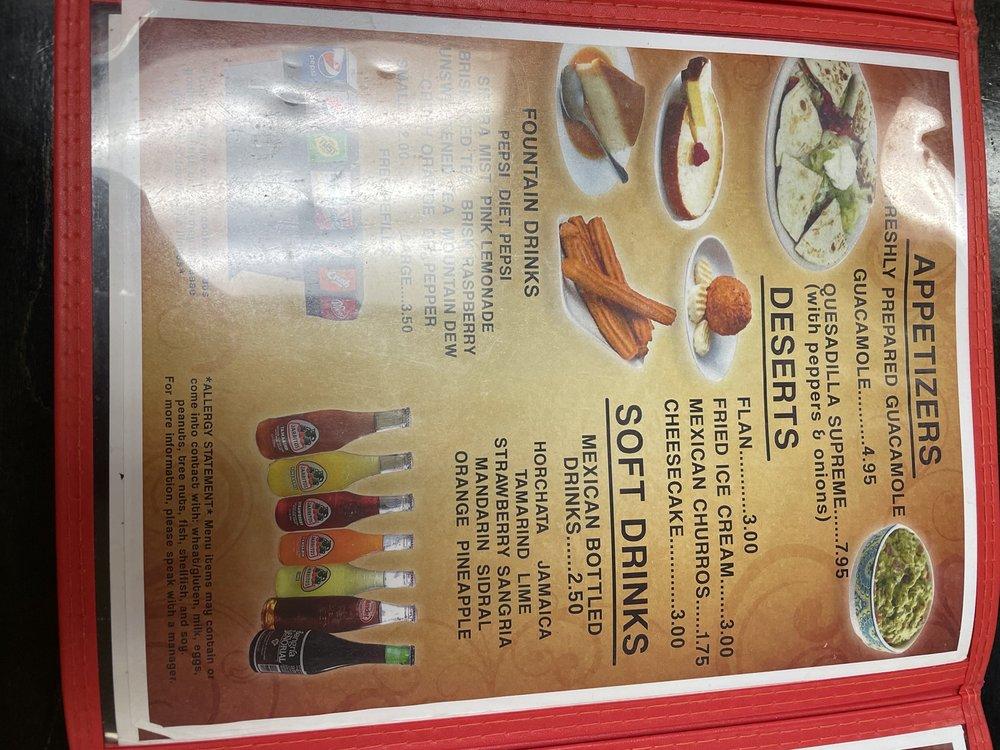 Menu at Johnny's Taco Shop restaurant, Pahrump