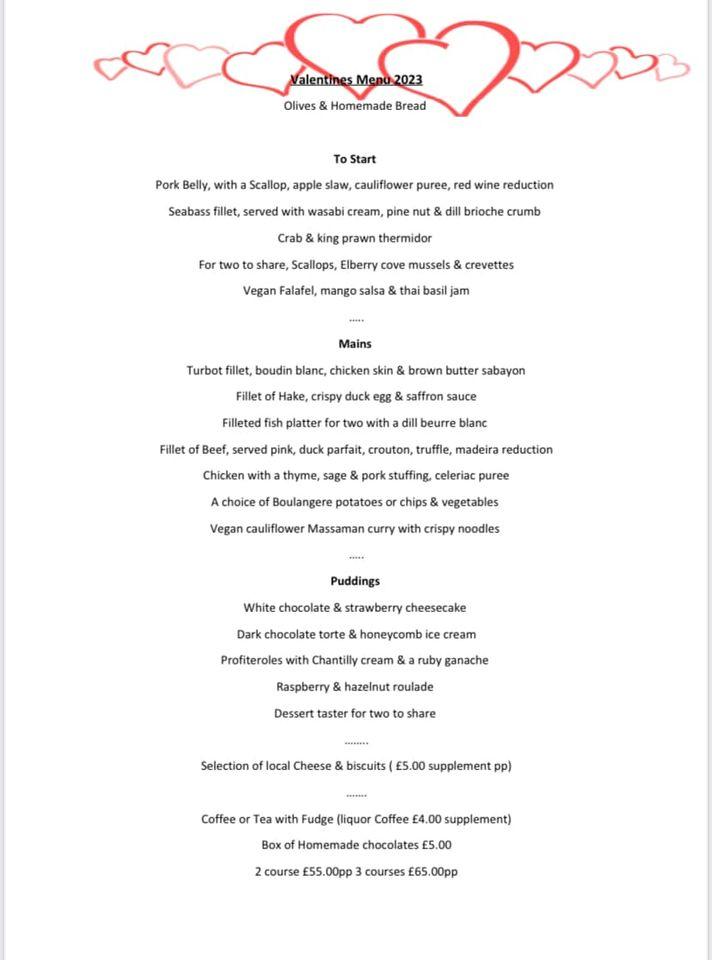 Menu at Beamers restaurant, Brixham