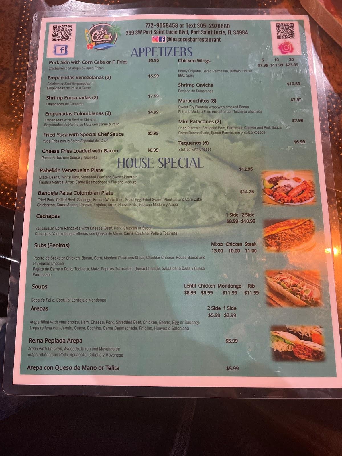 Menu at Los Cocos Restaurant & Bar, Port St. Lucie