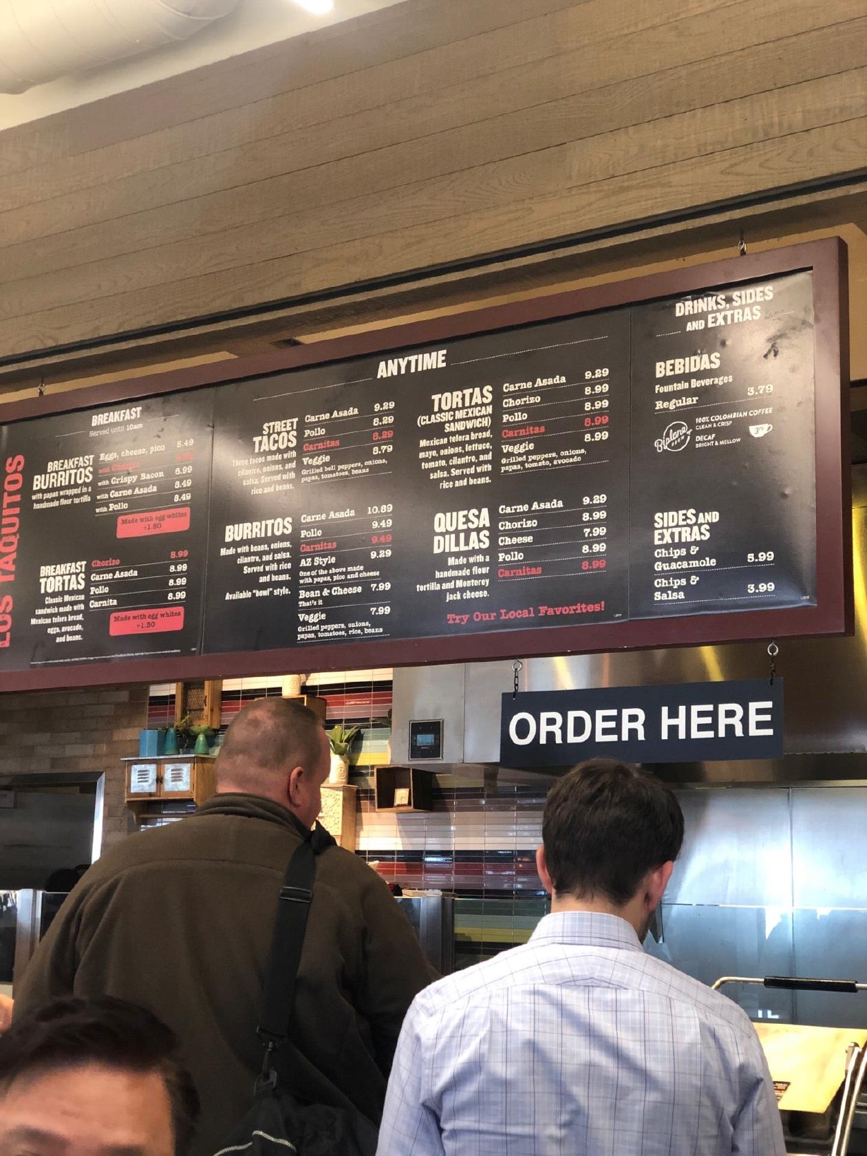 Menu at Los Taquitos restaurant, Phoenix, 3965 E Sky Harbor Blvd