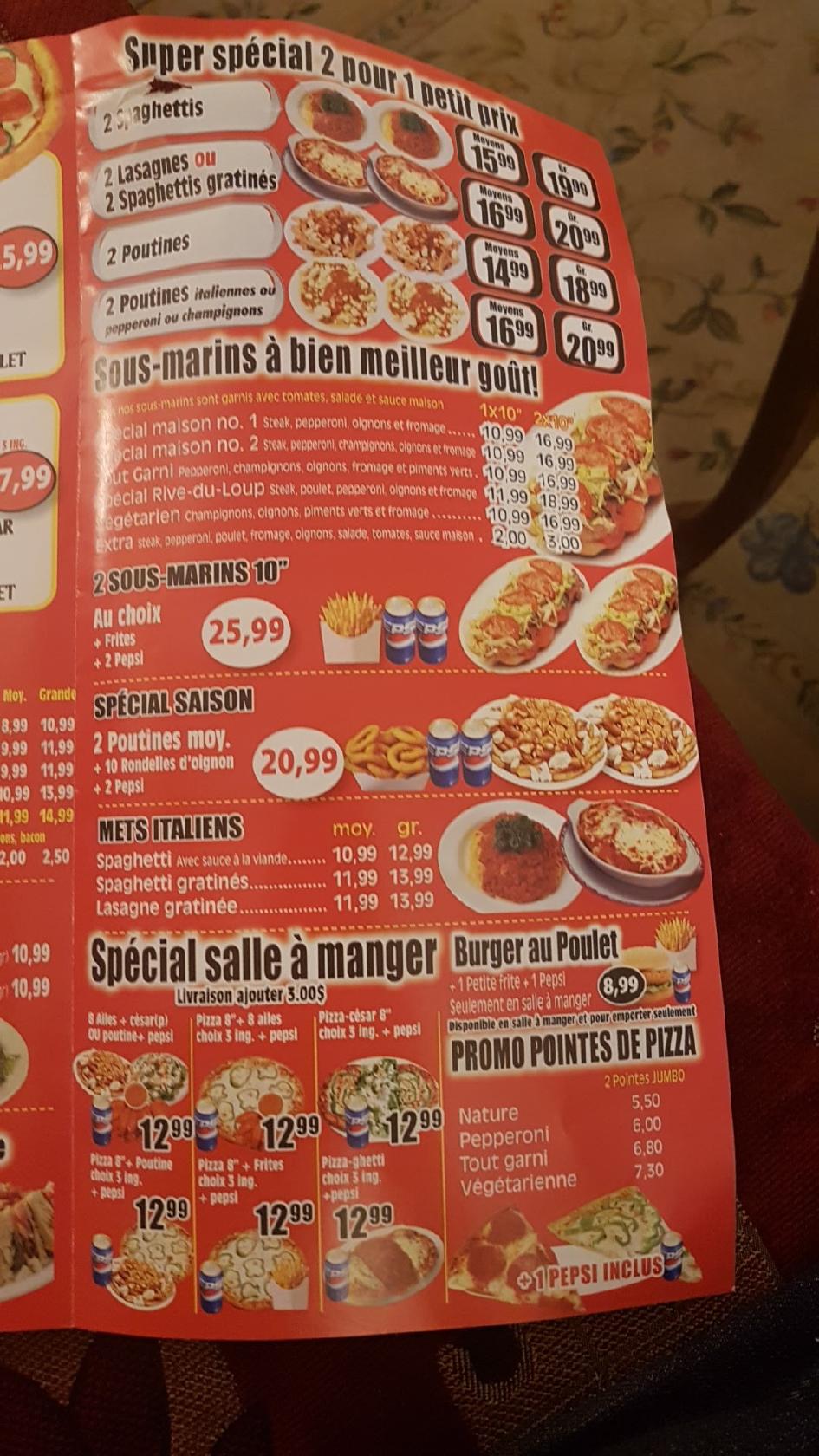 Menu at PIZZA RIVIÈRE DU LOUP restaurant, RivièreduLoup