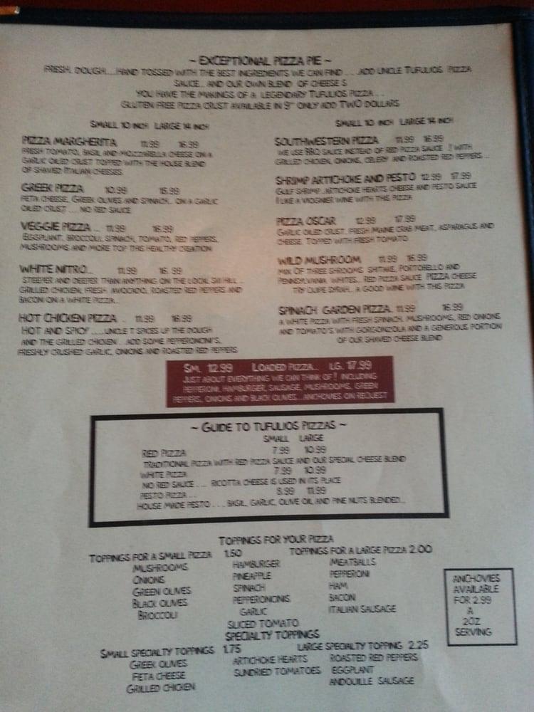 Menu at Tufulio's Restaurant & Bar Craft Beer Happy Hour Pizza