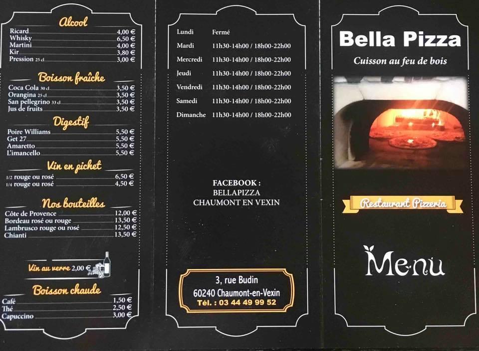 Menu au Bella Pizza pizzeria, Chaumont-en-Vexin