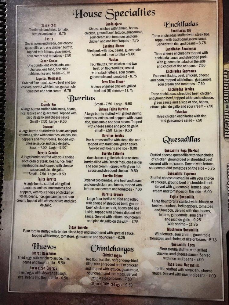 Menu at Gran Rio Mexican Restaurant, Hannibal