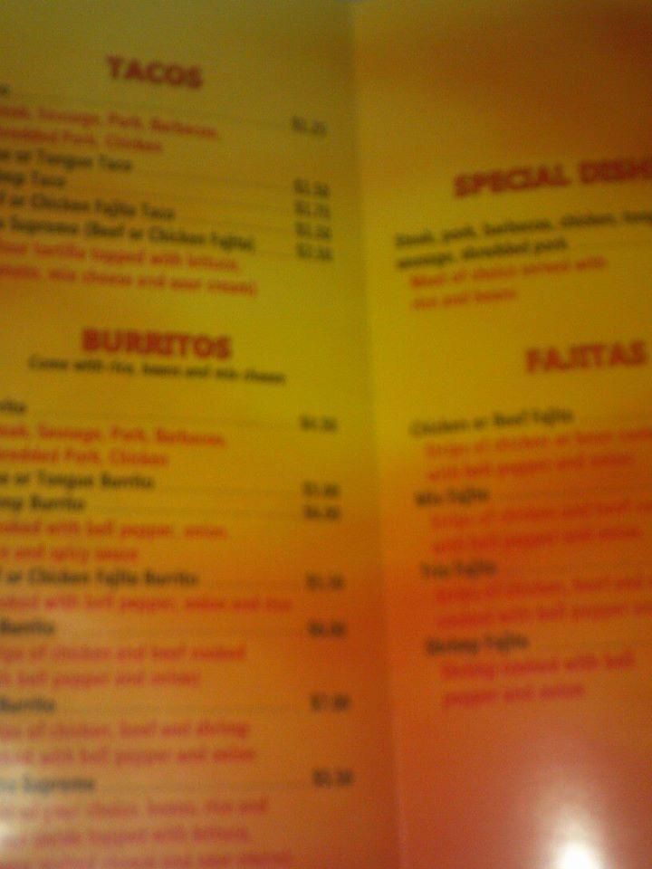 Menu at La Salsita restaurant, Hawarden
