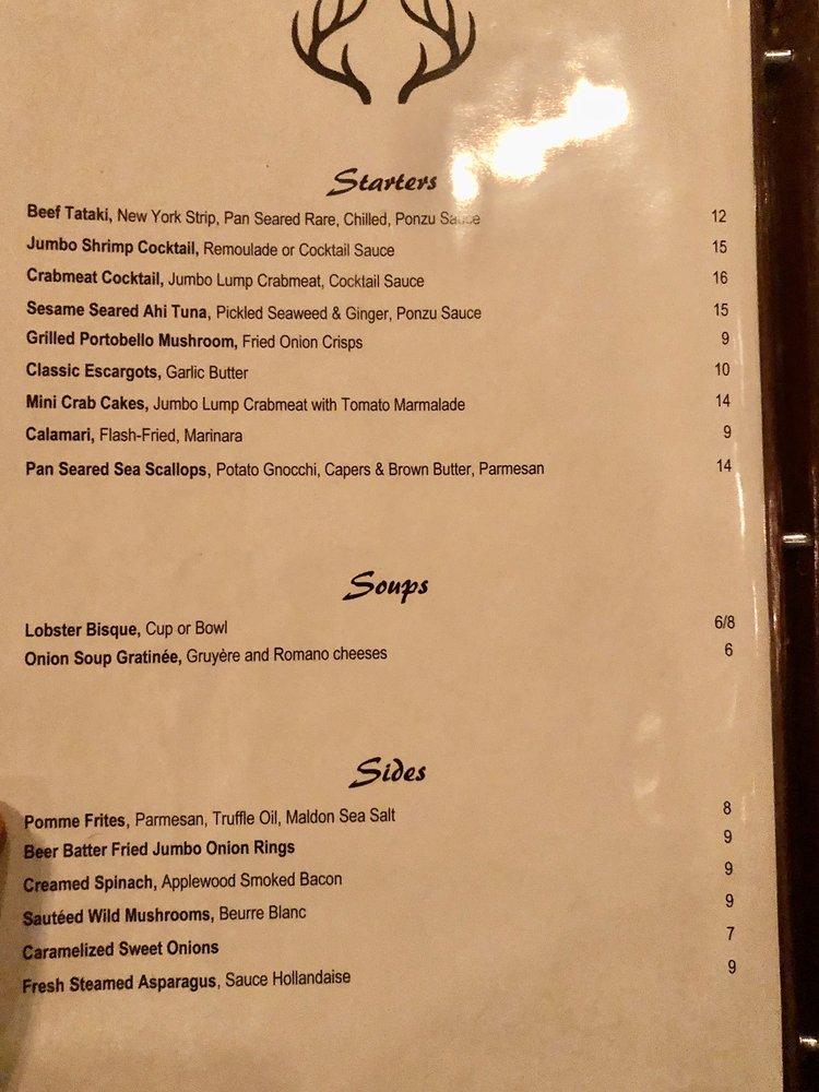Menu at Buckhead's steakhouse, Richmond