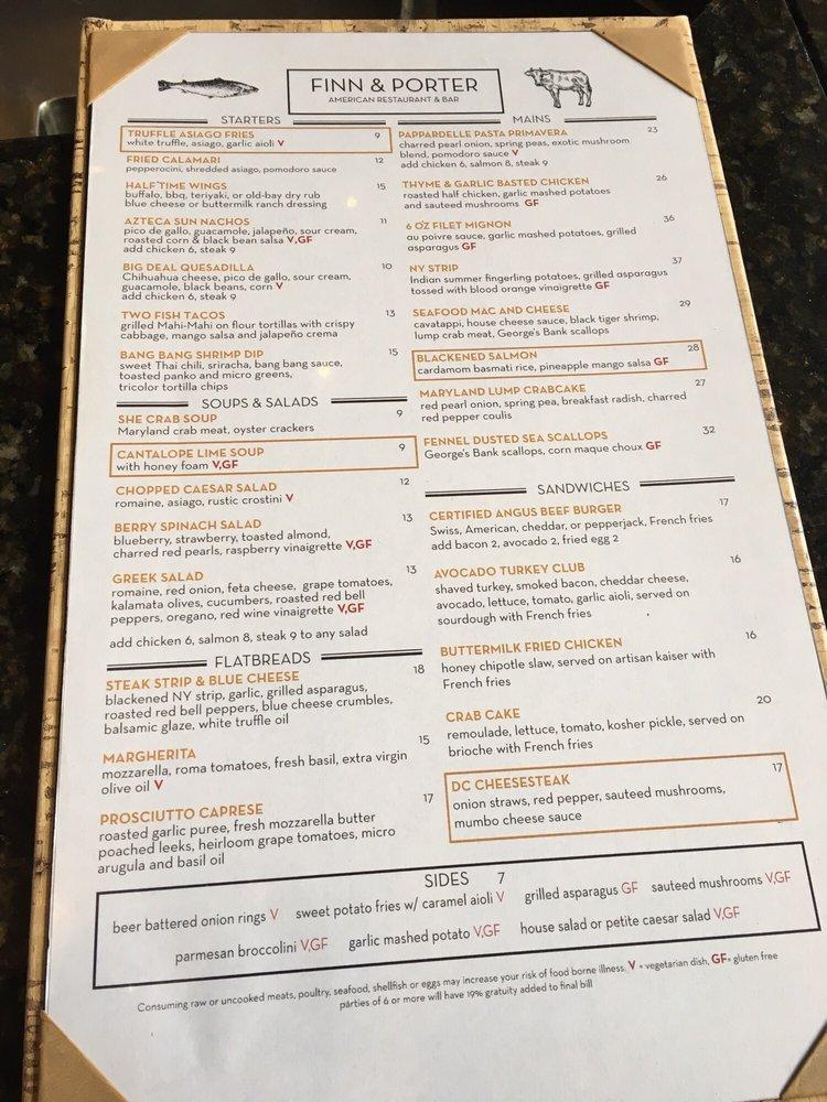 Menu at Finn & Porter Restaurant, Washington, Embassy Suites