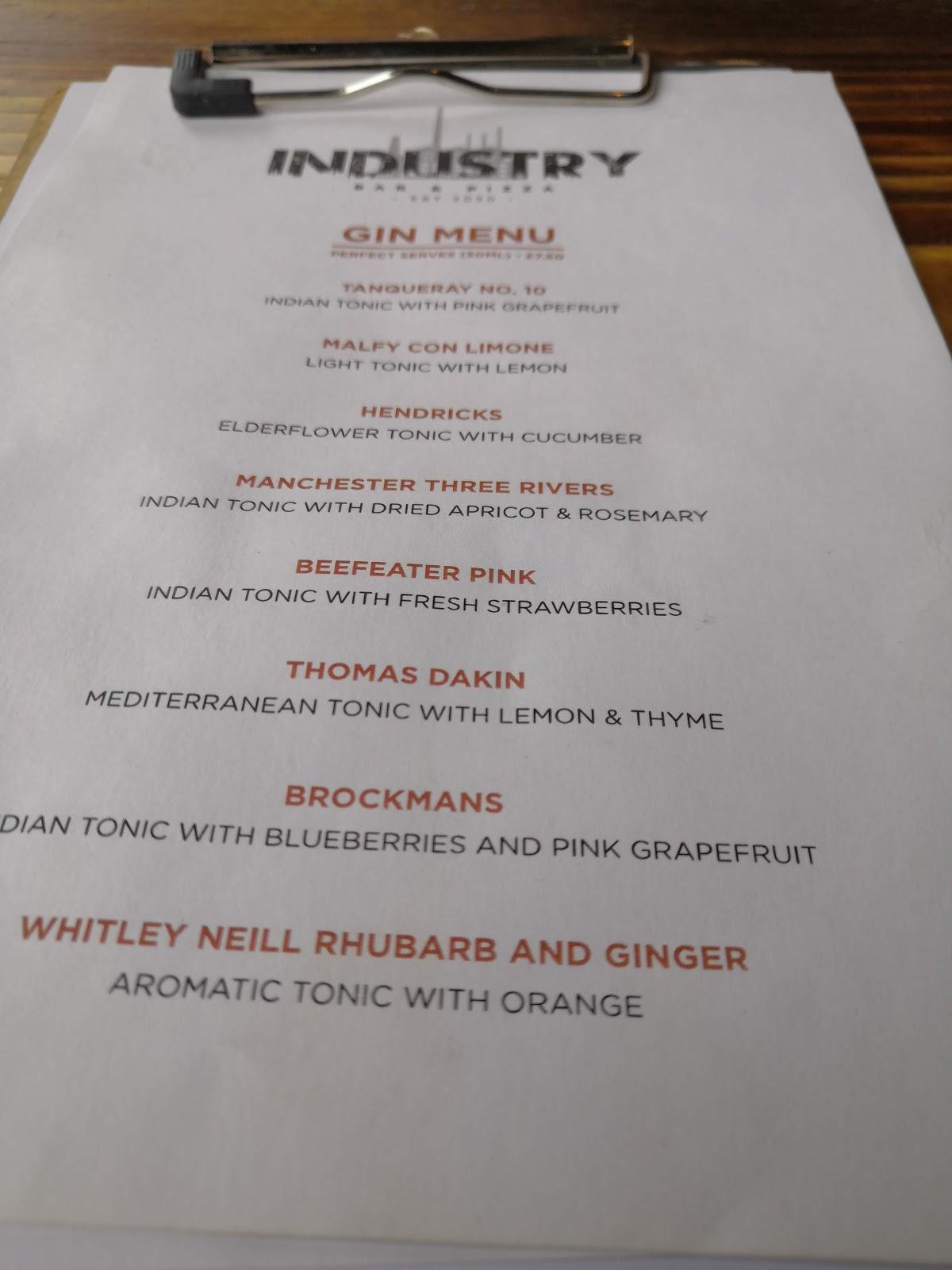 Menu at industry pub & bar, Droylsden