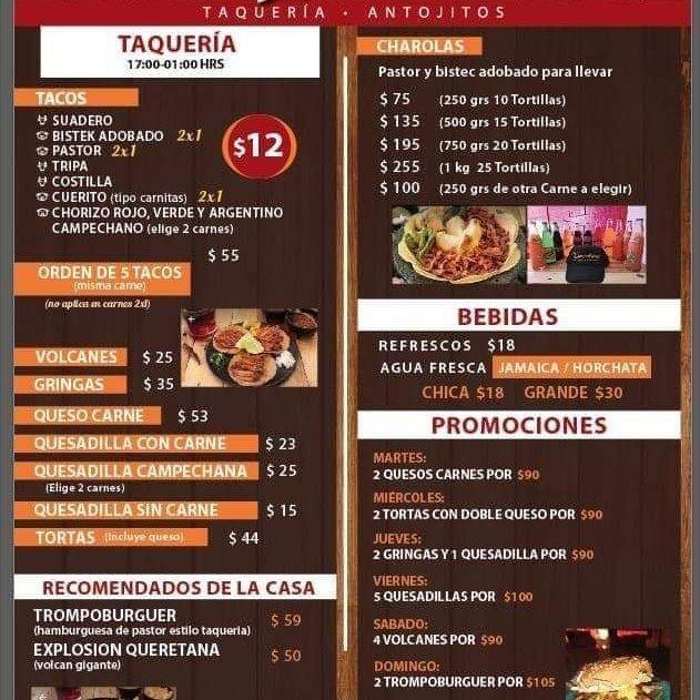 Menu at Los Queretanos restaurant, Santiago de Querétaro, Plaza Belén y ...