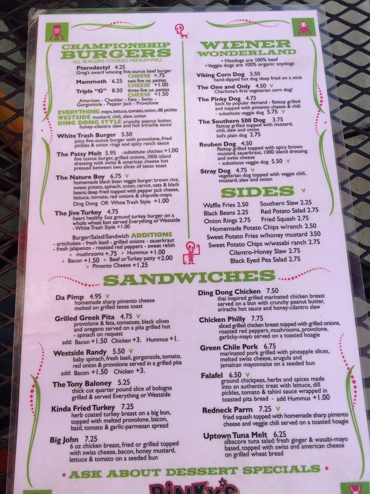 Menu at Pinky's Westside Grill pub & bar, Charlotte, W Morehead St