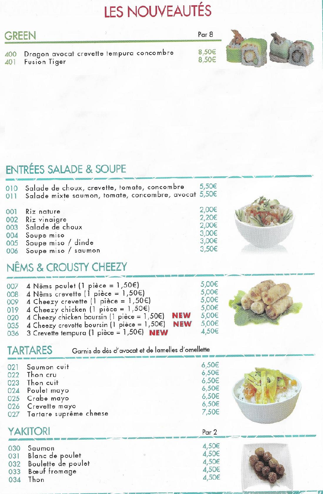 Menu at Sushi Time's restaurant, Maurepas