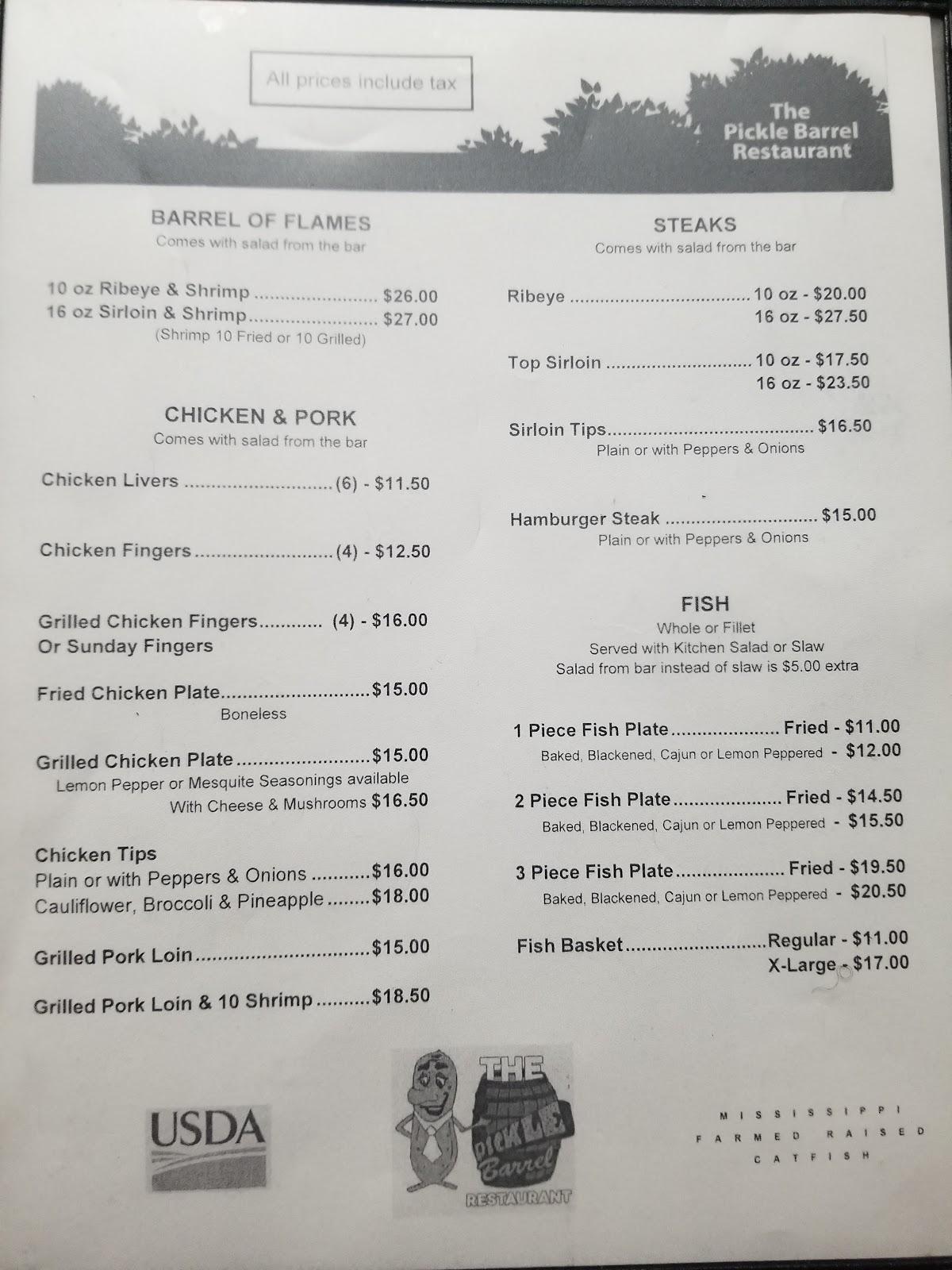 Menu at Pickle Barrel, Amory