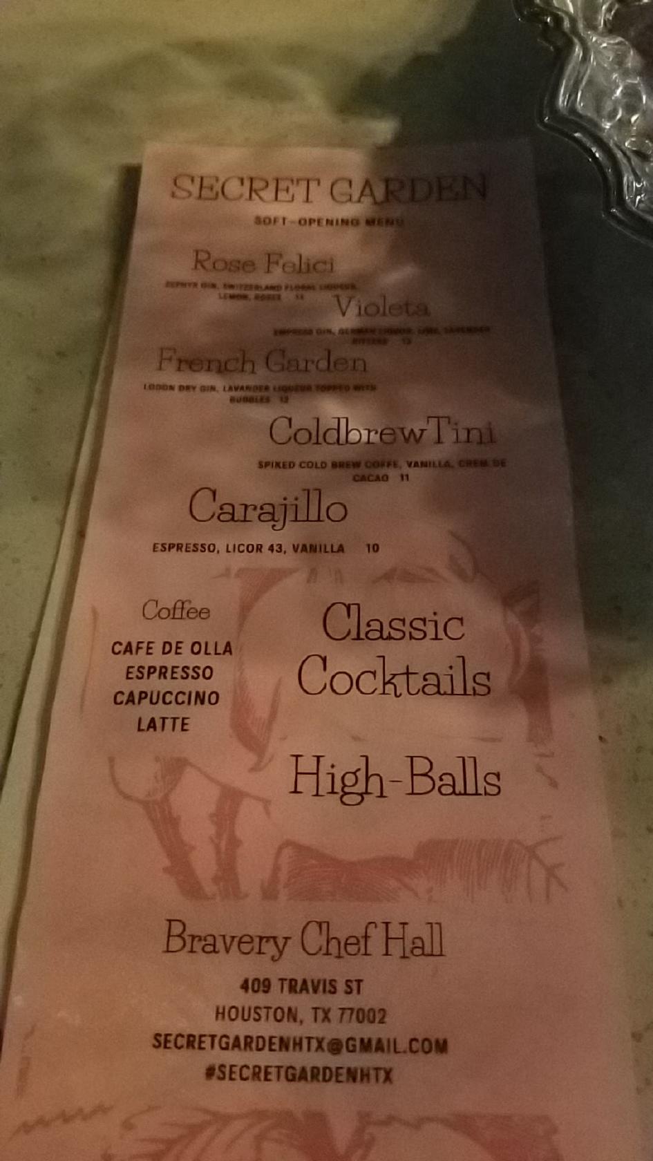 Menu at SOHO Garden HTX pub & bar, Houston