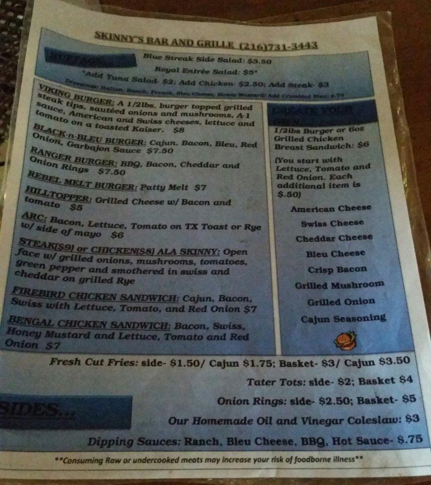 Menu at Skinny's Bar & Grill, Euclid