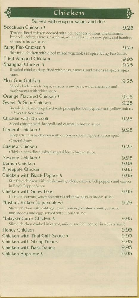 Menu at Chin Chin Restaurant, Clifton