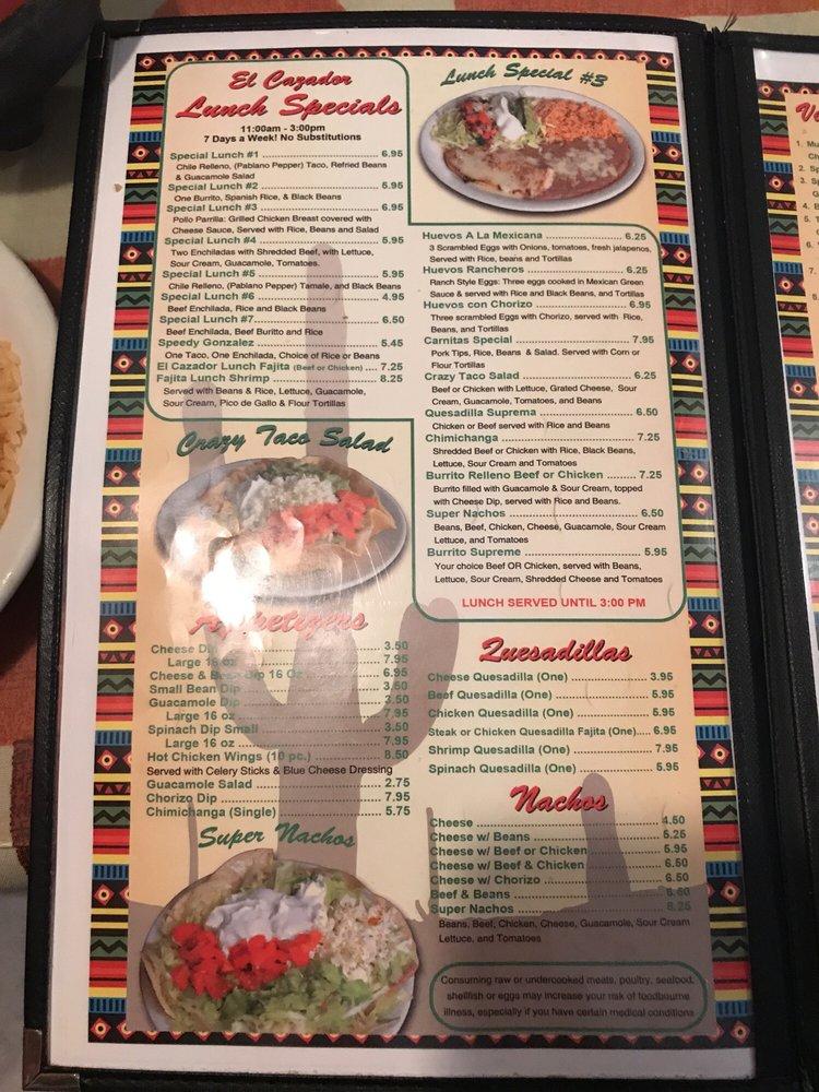 Menu at El Cazador restaurant, Birmingham, Edwards Lake Rd