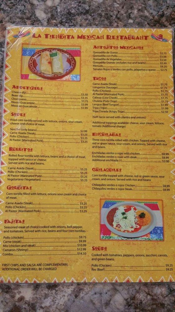 Menu at La Tiendita Mexican Restaurant, Tallahassee