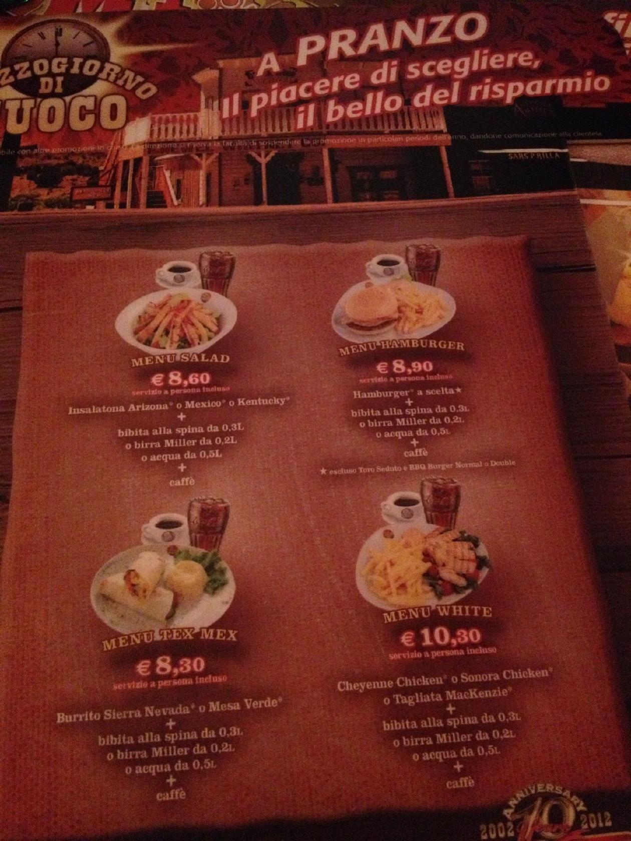 Menu au Old Wild West pub et bar, Rimini