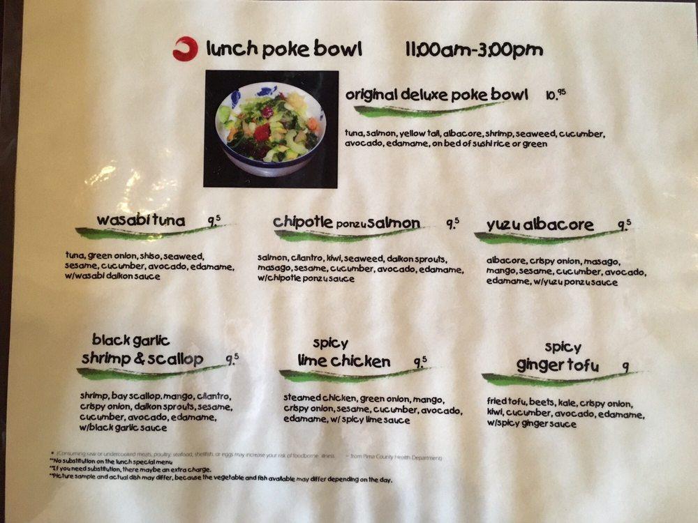 Menu at Yoshimatsu Japanese Eatery restaurant, Tucson