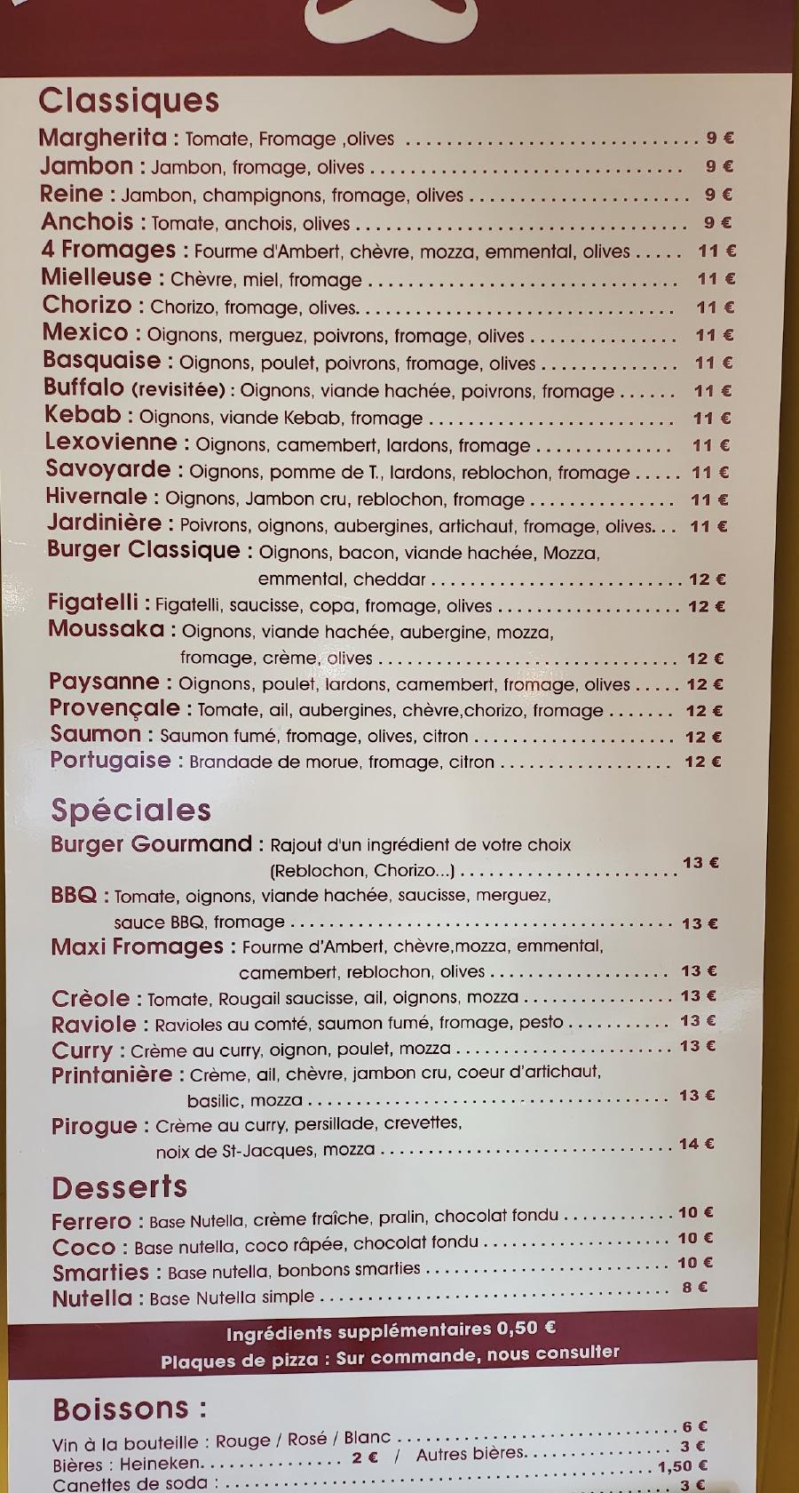 Menu de Pizza Benoit