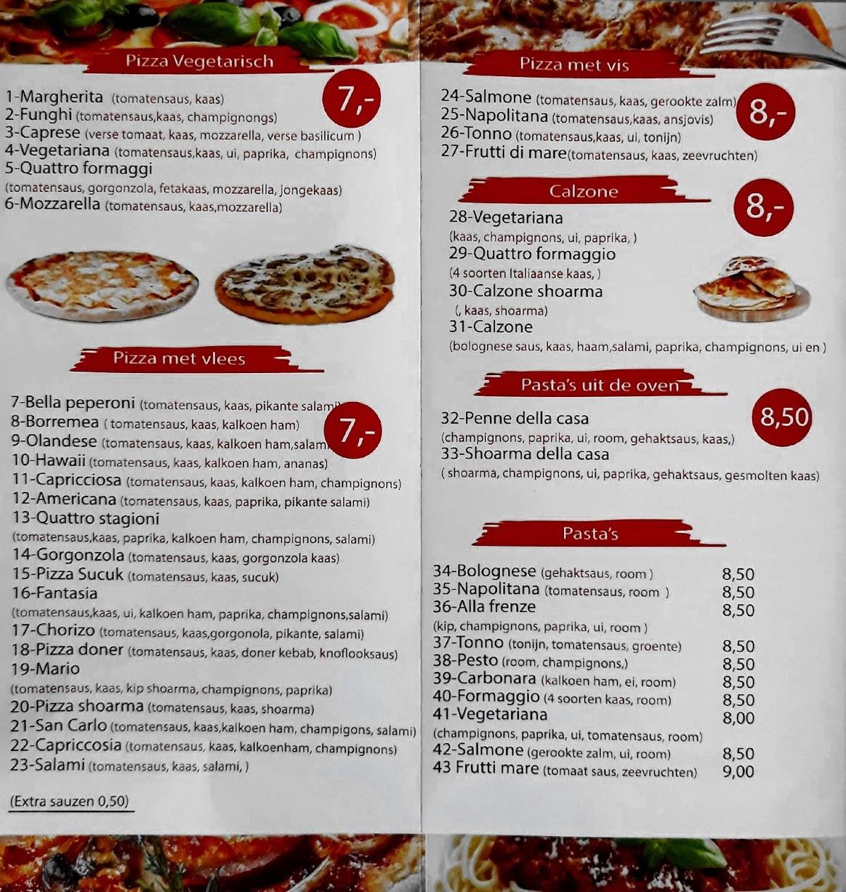 Menu at Pizzeria Zaandam, Zaandam