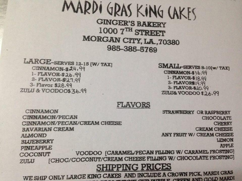 Menu at Ginger's Bakery, City