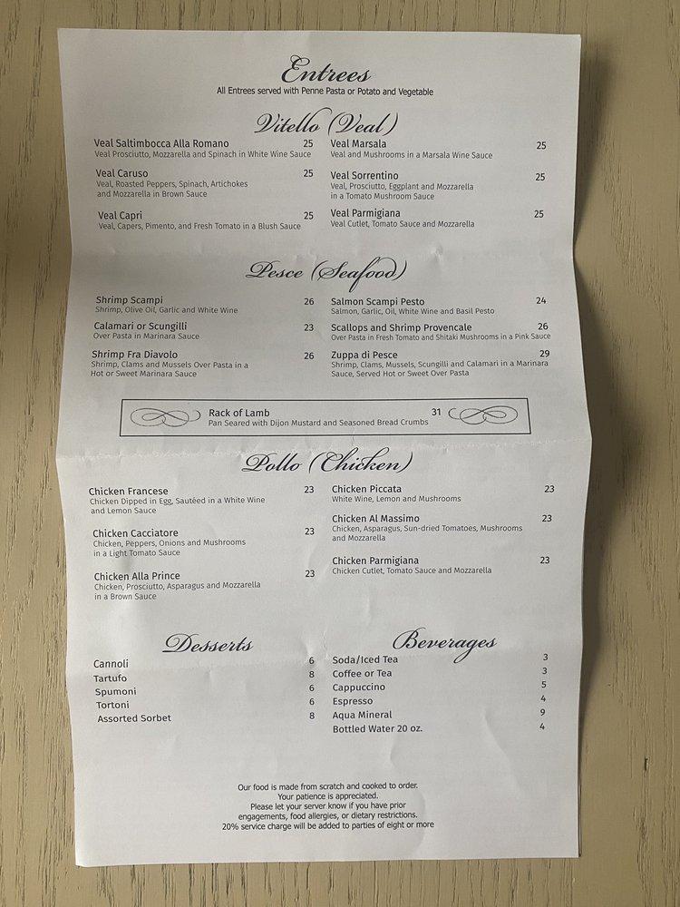 Menu at Enzo's Caffe Italia restaurant, Toms River