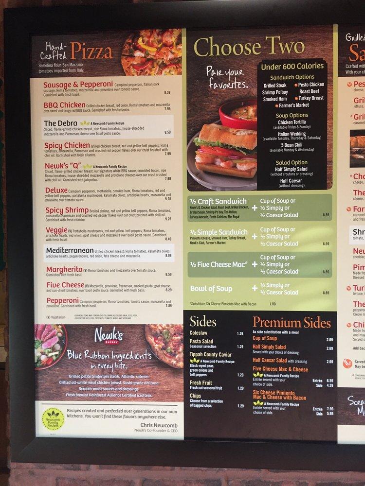 Menu at Newk's Eatery pizzeria, D'Iberville, Promenade Pkwy
