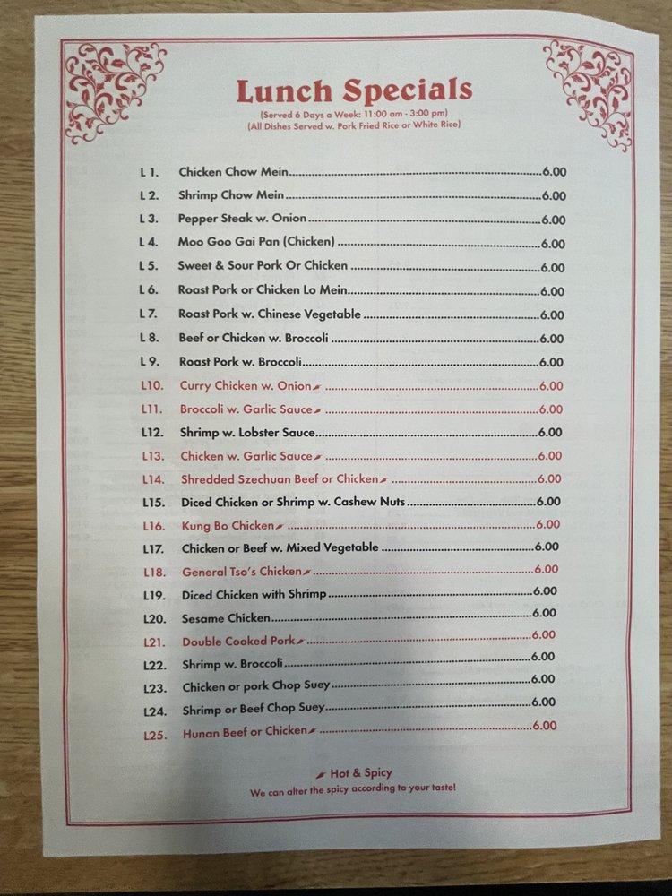 Menu at China Garden restaurant, Knox