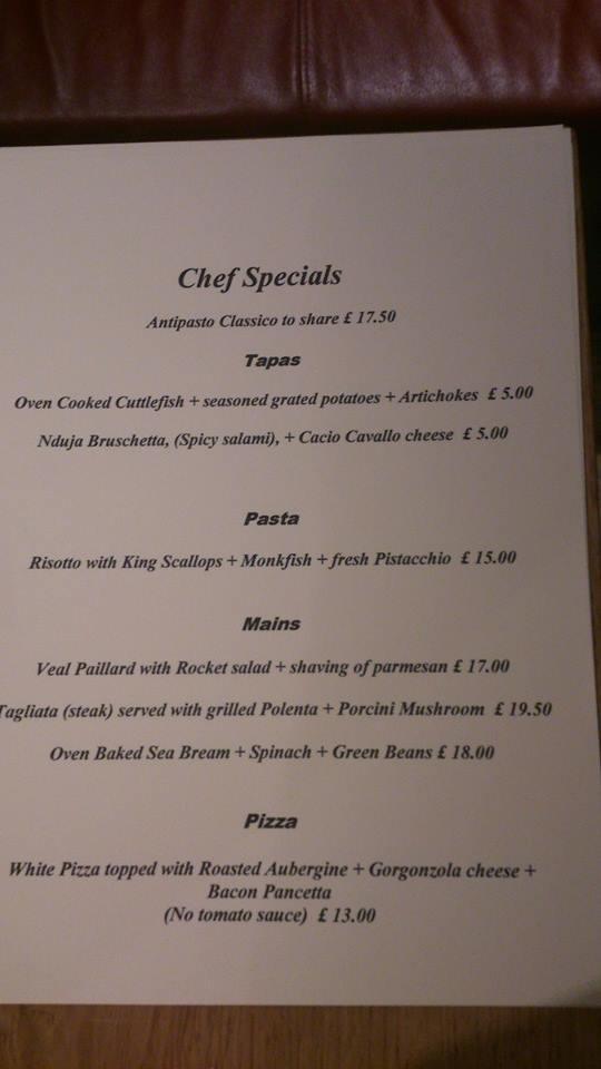 Menu at The Red Pepper restaurant, London, 8 Formosa St