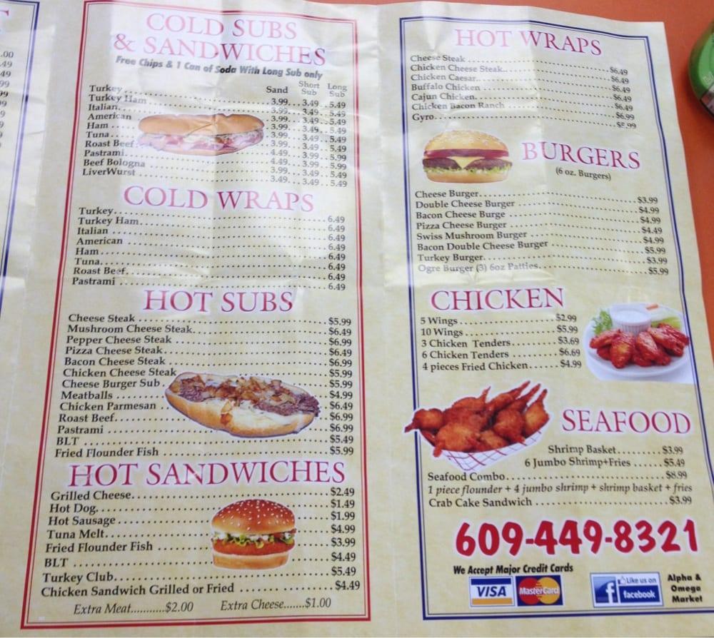 Menu at Alpha and Omega Market restaurant Atlantic City