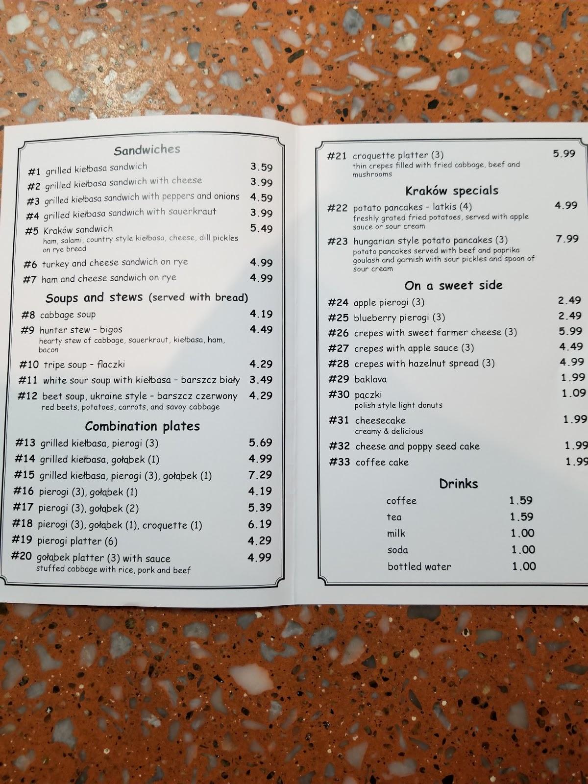 Menu at Krakow Deli Bakery Smokehouse, Woonsocket