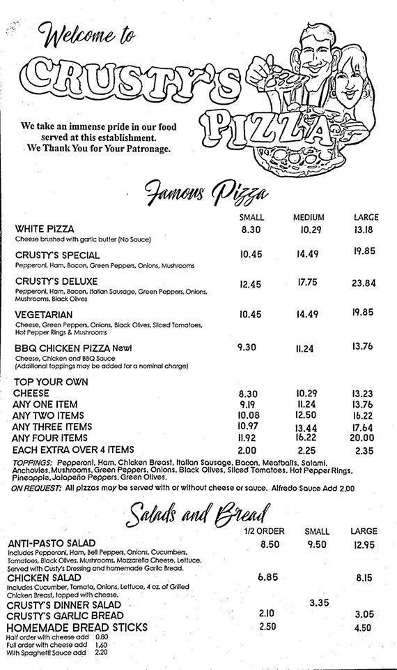 Menu at Crusty's Pizza pizzeria, Camp Verde