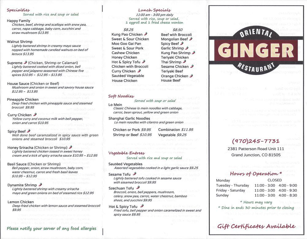 Menu At Ginger Oriental Restaurant Grand Junction   R287 Ginger Oriental Restaurant Menu 