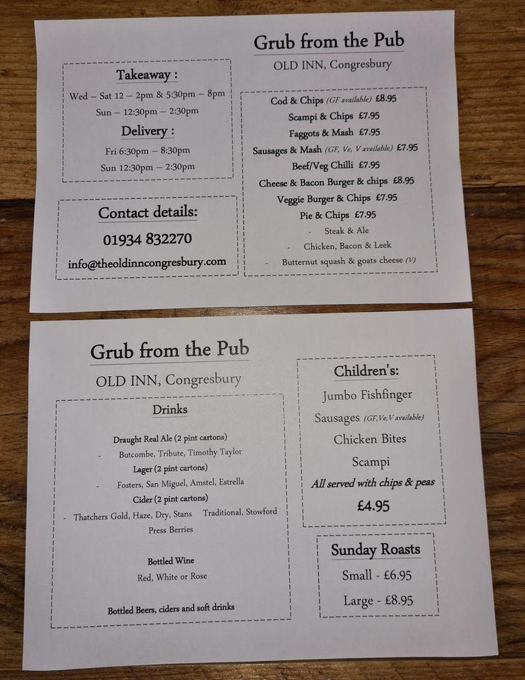 Menu at Old Inn pub & bar, Congresbury