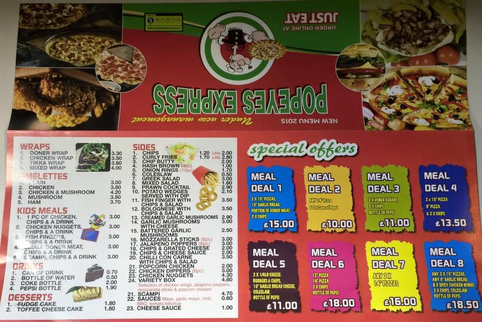 Menu at Popeyes Express restaurant, Sheffield, 39 Wolfe Road