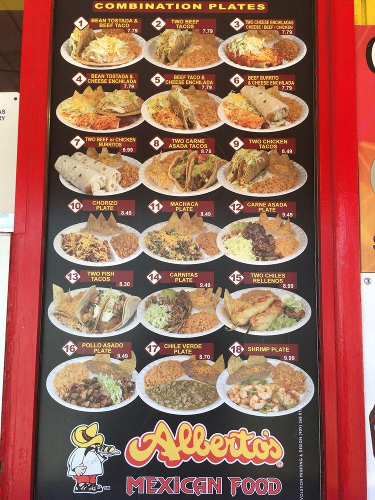 Menu at Alberto's Mexican Food restaurant, Corona, Temescal Canyon Rd 5652