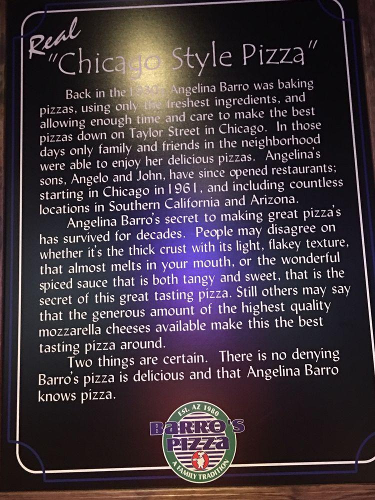 Menu at Barro's Pizza, Marana, Arizona Pavilions Dr
