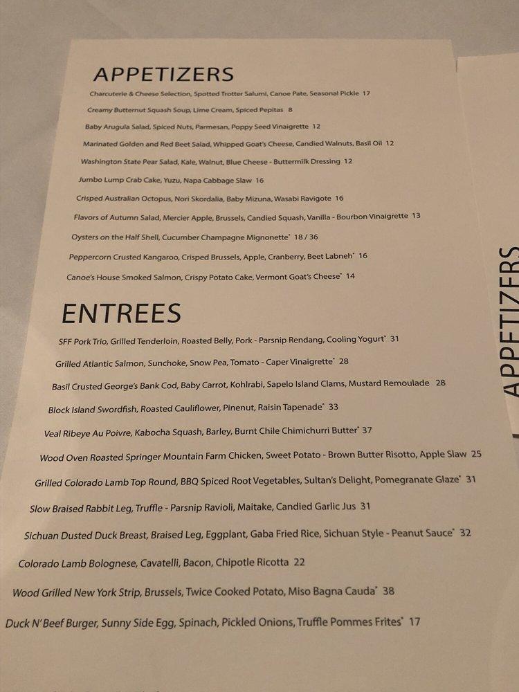 Menu at Canoe restaurant, Atlanta, Paces Ferry Rd SE