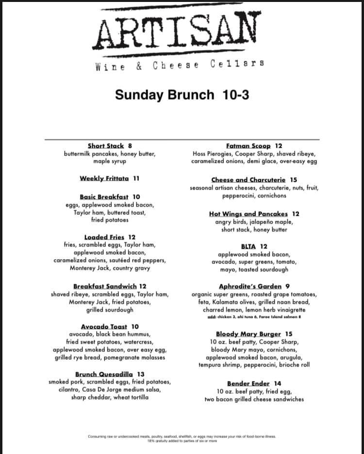 Menu at ARTISAN Wine and Cheese Cellars pub & bar, Bethlehem