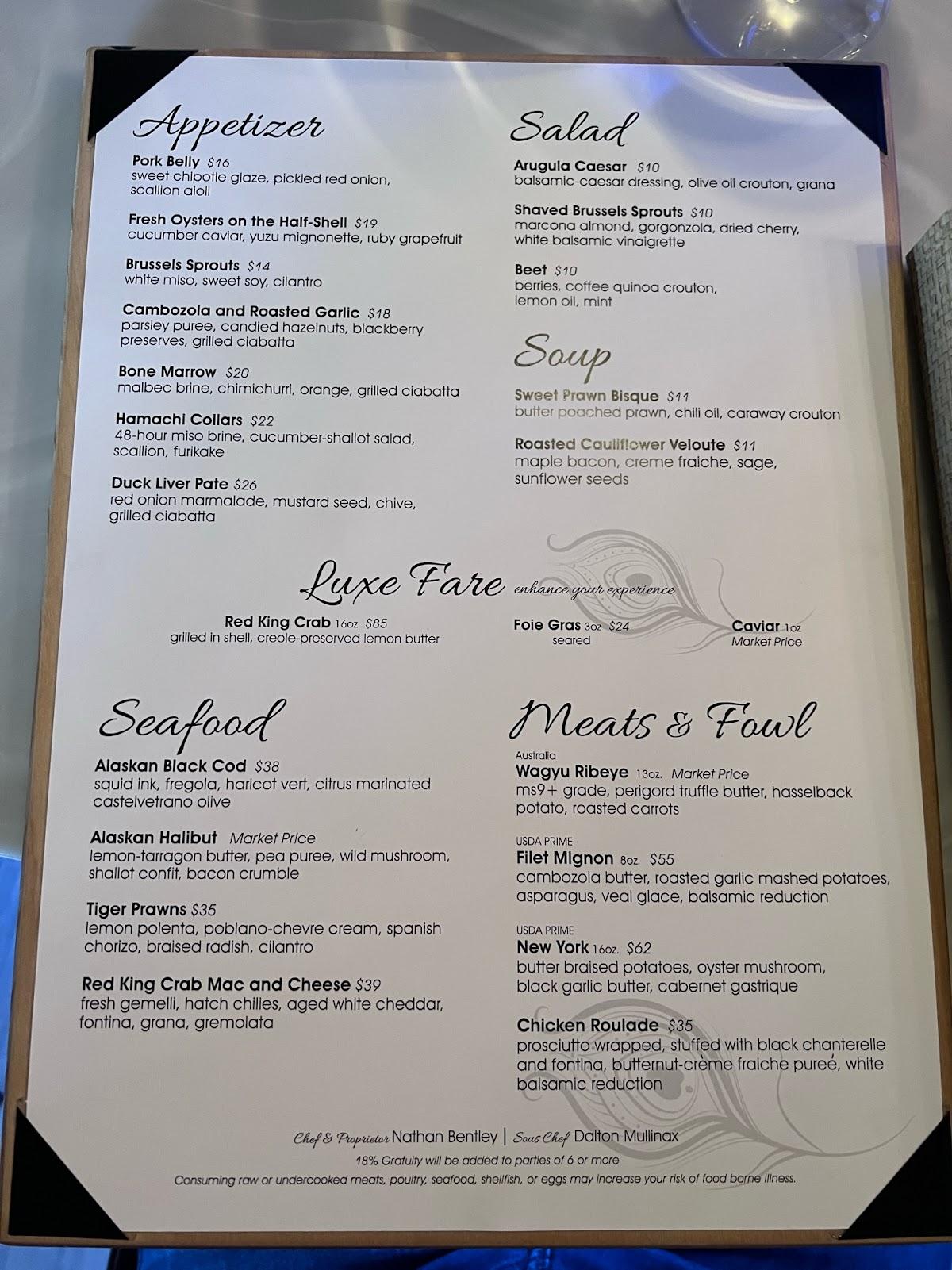 Menu at Altura Bistro steakhouse, Anchorage