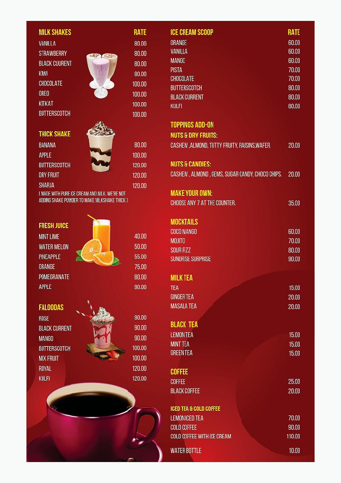 Menu at Cafe Delight, Thanjavur