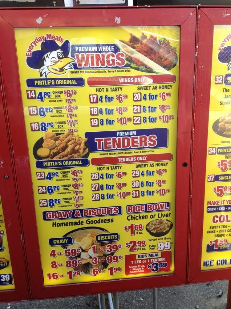 Menu at Jack Pirtle's Chicken fast food, Memphis, Elvis Presley Blvd